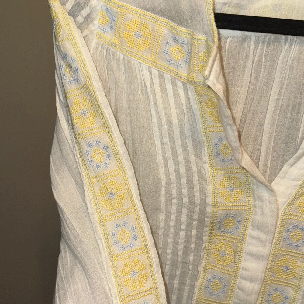 Joie White and Yellow and Blue Embroidered Blouse - Picture 6 of 8